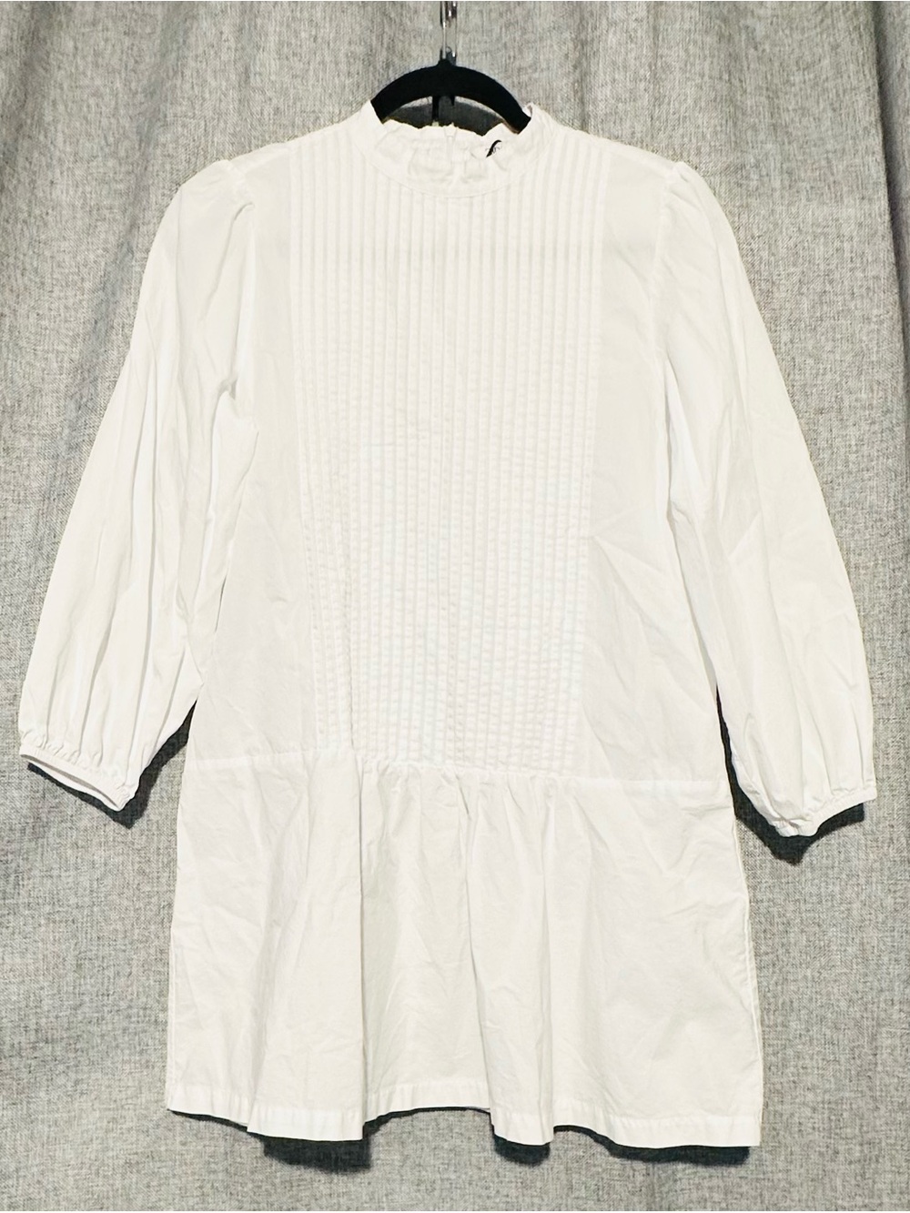 Zara White Long Sleeve Pintuck Tunic Cottagecore Croquette Girl Blouse